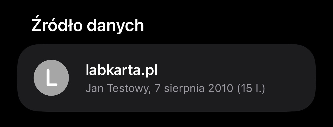 Szczegóły wyniku w Apple Zdrowie z imieniem i nazwiskiem pacjenta
